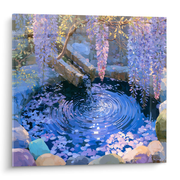 Tableau Fontaine bambou bleu et mauve - Cercles d'eau paisibles - Edition Glycine