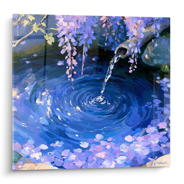 Tableau Fontaine bleue et mauve sous grappes suspendues - Ruissellement secret - Edition Glycine