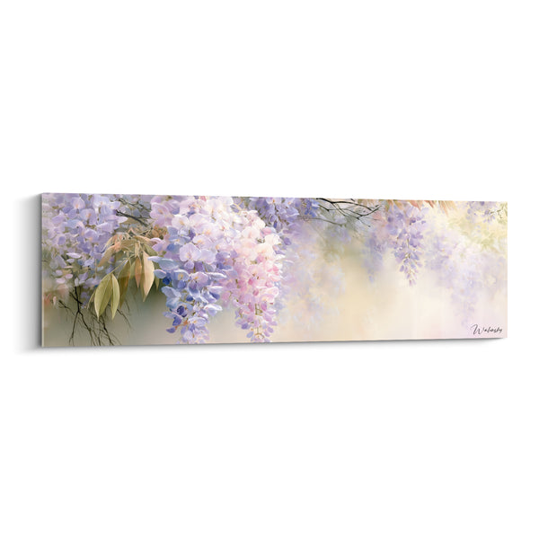 Tableau Grappes mauves et roses aux feuilles fanées - Brume laiteuse diffuse - Edition Glycine