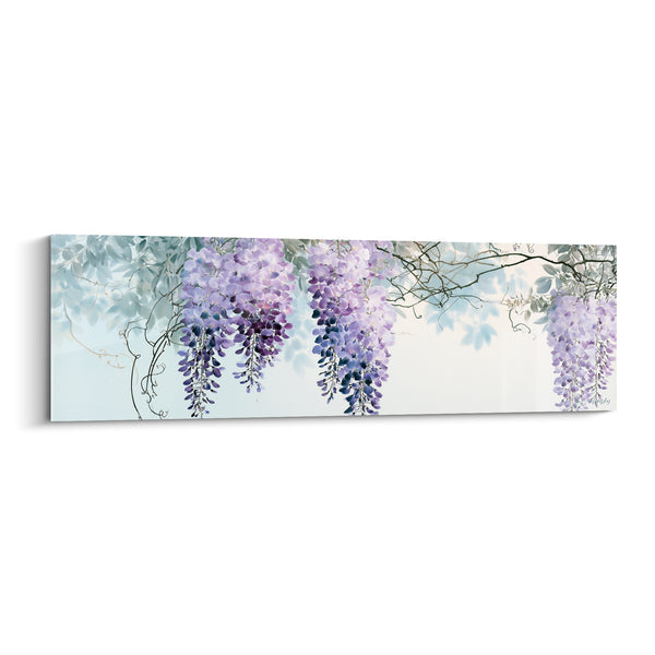 Tableau Grappes violettes et bleu pâle sur vrilles fines - Feuillage gris estompé - Edition Glycine