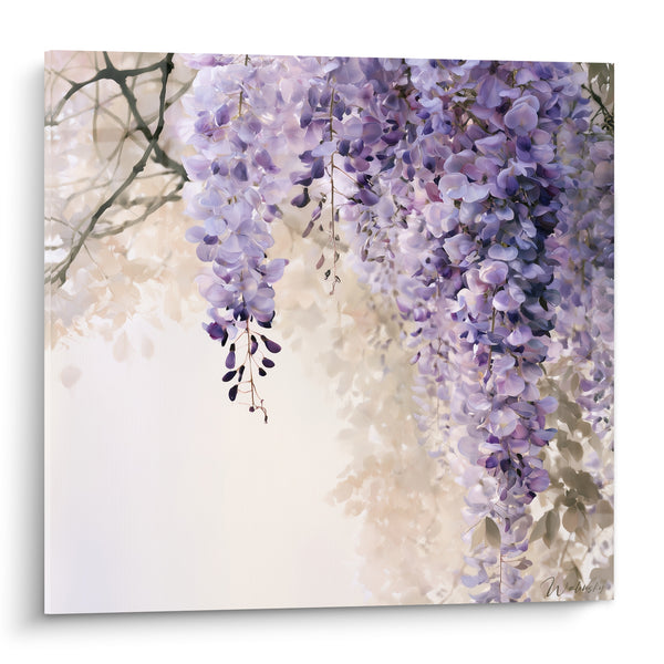 Tableau Grappes mauves et fond ivoire délicat - Suspension printanière - Edition Glycine