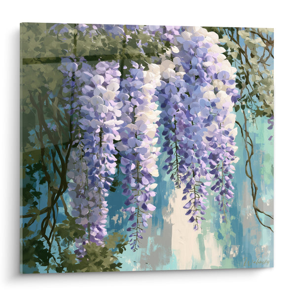Tableau Grappes mauves et turquoise sur lianes tortueuses - Lianes entrelacées - Edition Glycine