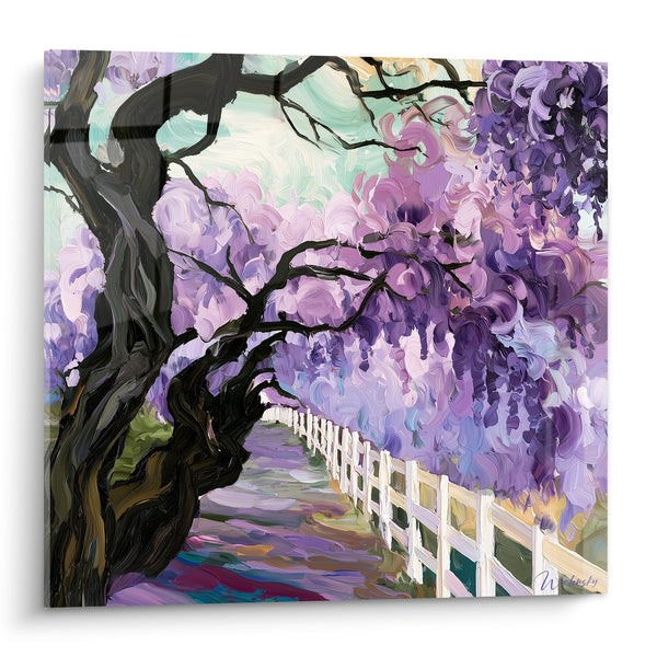 Tableau Arbre en fleurs violet et blanc allée - Allée fleurie - Edition Glycine
