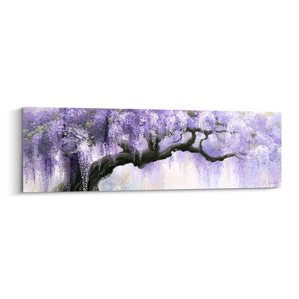 Tableau Arbre courbé aux grappes violettes et blanches horizontales - Branche maîtresse arquée - Edition Glycine