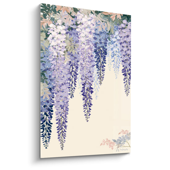Tableau Grappes mauves et bleu marine sur fond ivoire - Rameau fleuri isolé - Edition Glycine