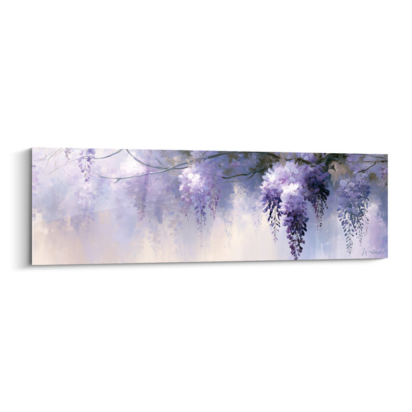 Tableau Grappes mauves et blanches sur fond brumeux pâle - Reflets estompés - Edition Glycine