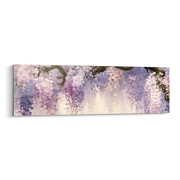 Tableau Grappes mauves et roses sur fond ivoire lumineux - Panorama en enfilade - Edition Glycine