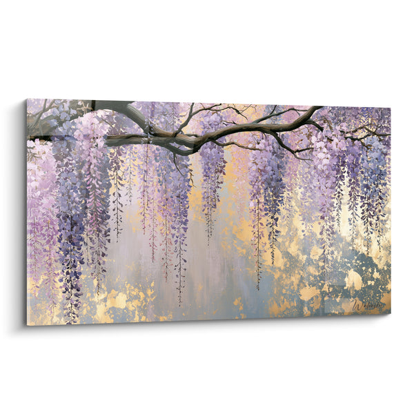 Tableau Branche fleurie mauve et dorée - Souffle printanier - Edition Glycine