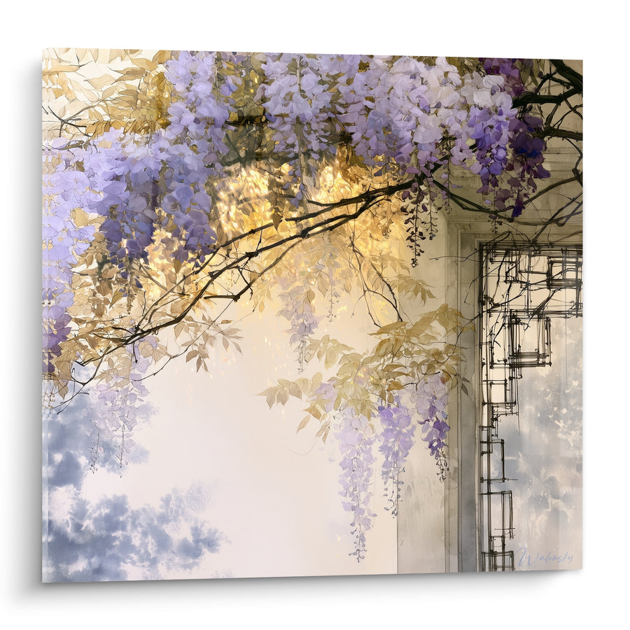 Cuadro Racimos morados y dorados en pérgola - Refugio bajo las flores - Edición Glycine
