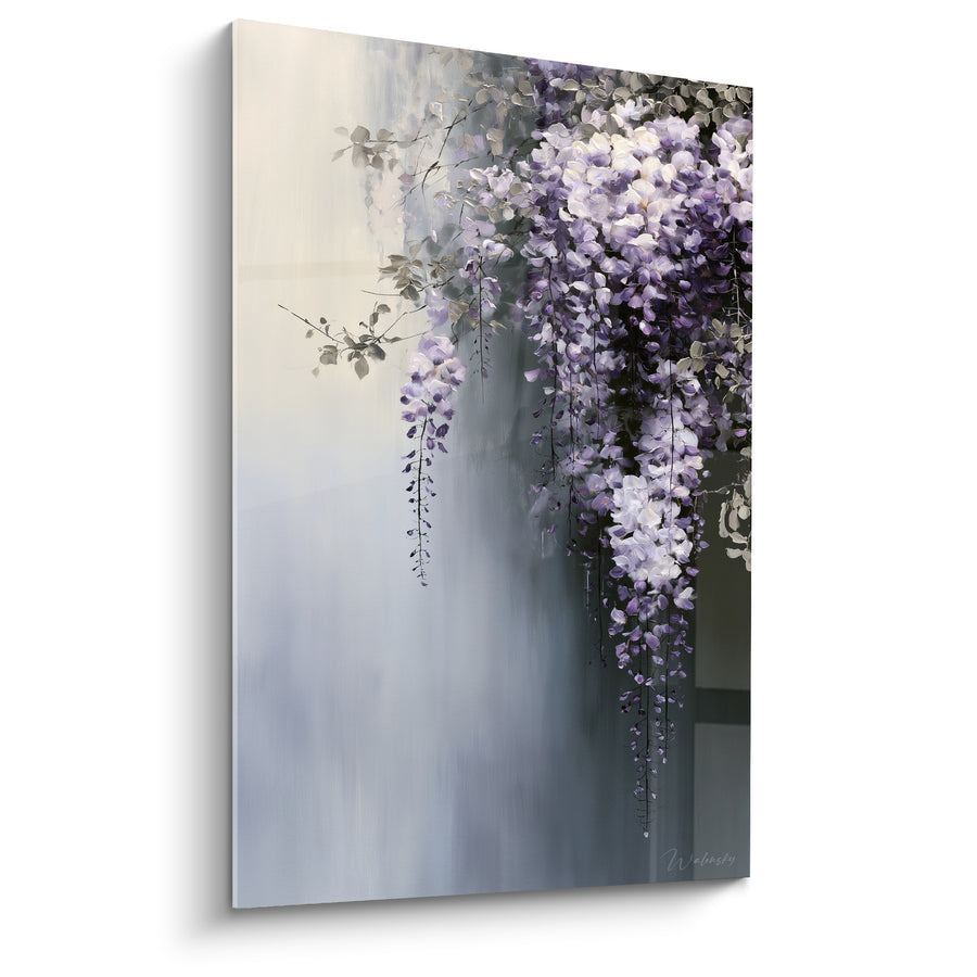 Tableau Grappes mauves et grises effilées tombantes - Fond gris dégradé - Edition Glycine
