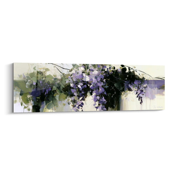 Tableau Grappes mauves et vertes aux traînées noires verticales - Branches horizontales étirées - Edition Glycine