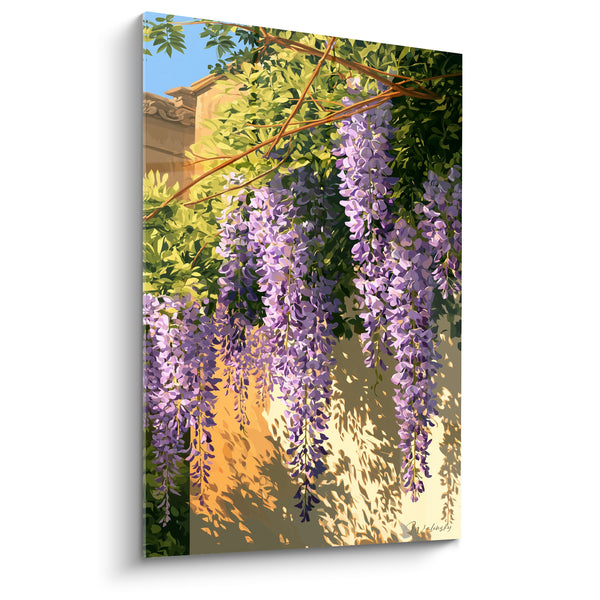 Tableau Grappes mauves et façade ocre ensoleillée - Après-midi provençal - Edition Glycine