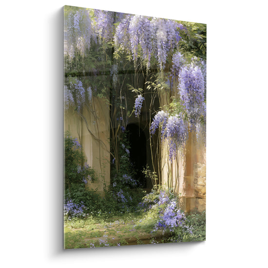 Tableau Porche fleuri mauve et ocre en cascade - Seuil secret fleuri - Edition Glycine