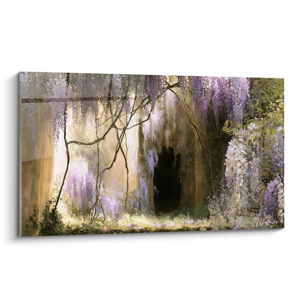 Tableau Glycines mauves et blanches devant porte ancienne - Seuil oublié - Edition Glycine