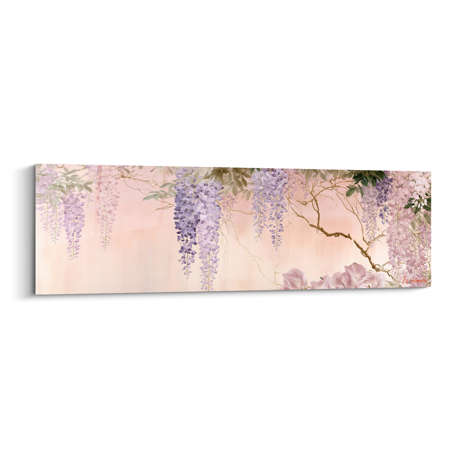 Cuadro Racimos morados y rosas sobre fondo coral rosado - Magnolias en flor - Edición Glycine