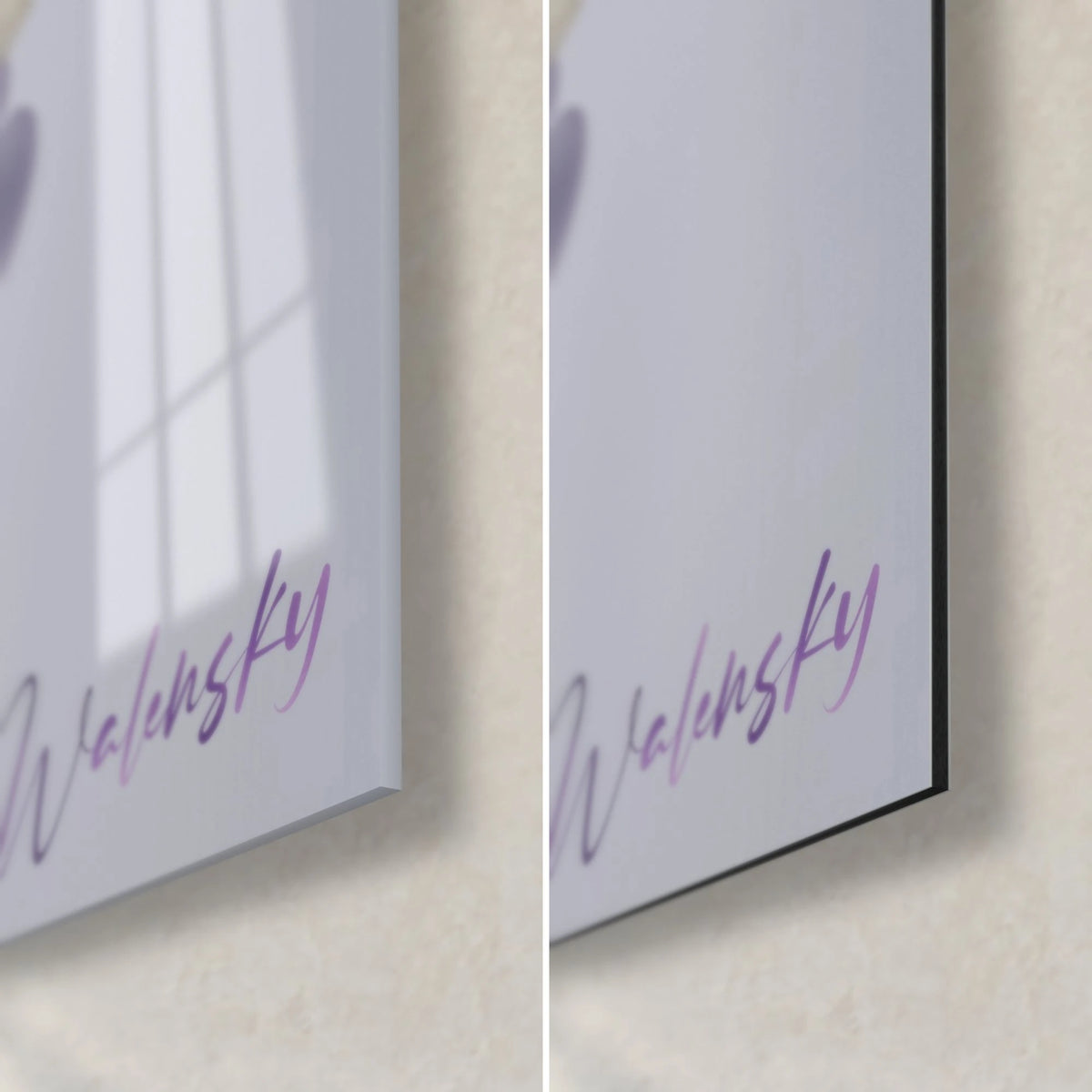 Tableau glycine pourpre et blanche, coin bas droit : acrylique brillant et Dibond noir mat, signature violette Walensky