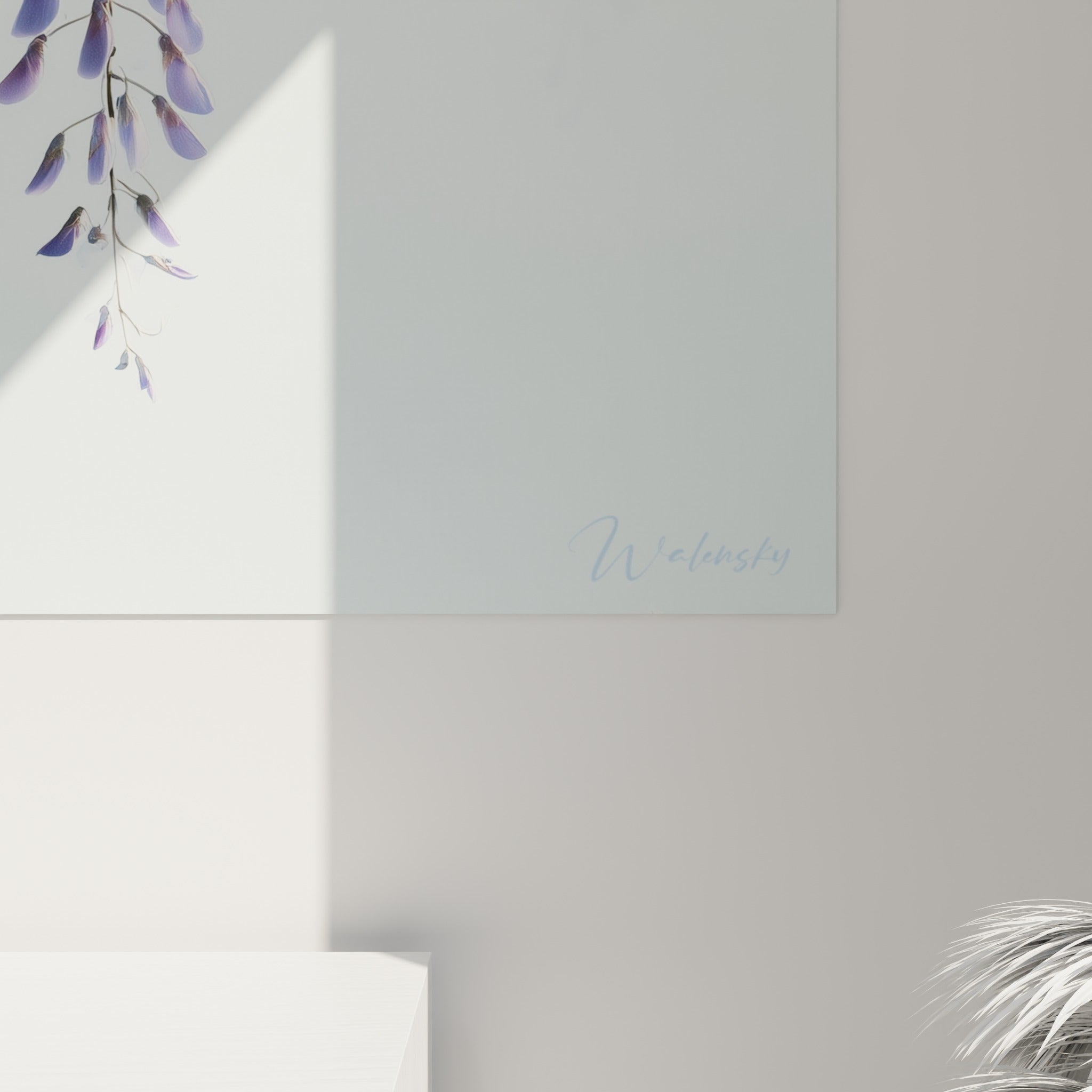 Détail des pétales de glycine où le mauve et le blanc se fondent dans un grain pictural délicat