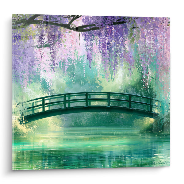 Tableau Pont vert sous cascade mauve - Jardin suspendu - Edition Glycine