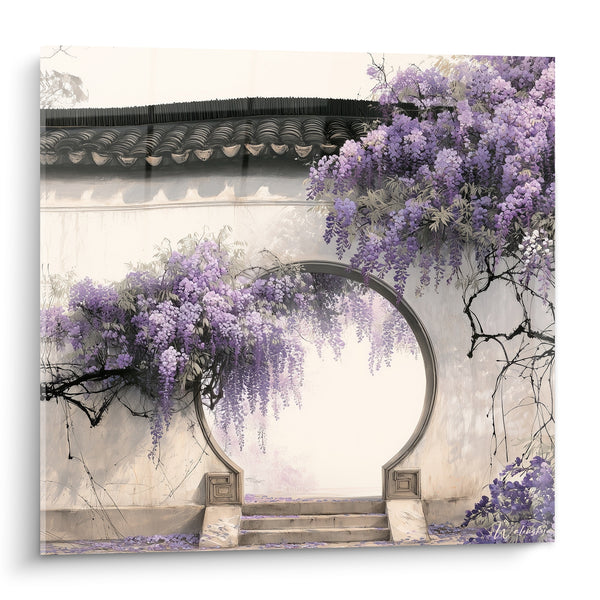 Tableau Portail lunaire mauve et crème fleuri - Passage fleuri - Edition Glycine