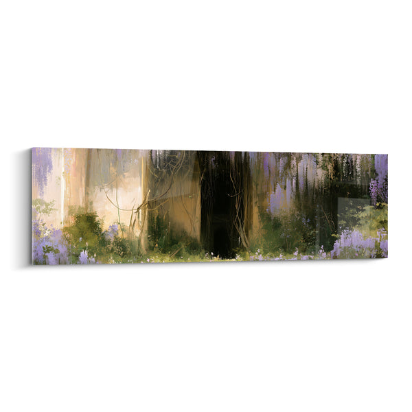 Tableau Sous-bois grappes mauves et sentier ombragé - Clairière secrète - Edition Glycine