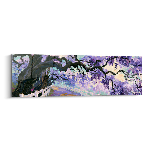 Tableau Arbre fleuri violet et blanc allée - Chemin fleuri de printemps - Edition Glycine