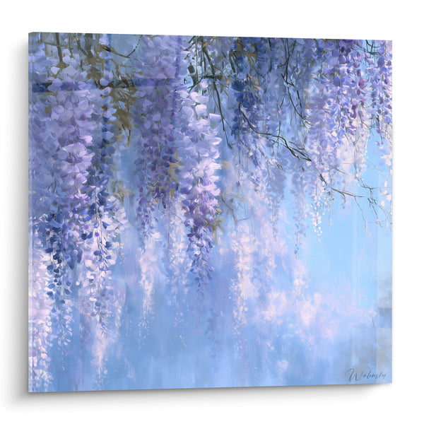 Tableau Grappes de glycine violettes et bleu ciel - Pluie printanière - Edition Glycine