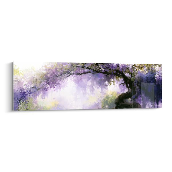 Tableau Arbre en fleurs violet et vert brumeux - Voûte parfumée - Edition Glycine