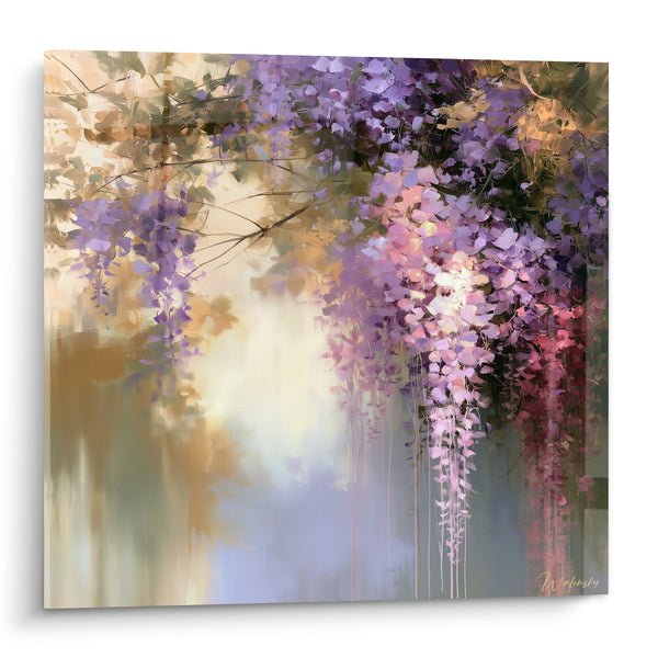 Tableau Grappes violettes et dorées en cascade - Voile lumineux - Edition Glycine
