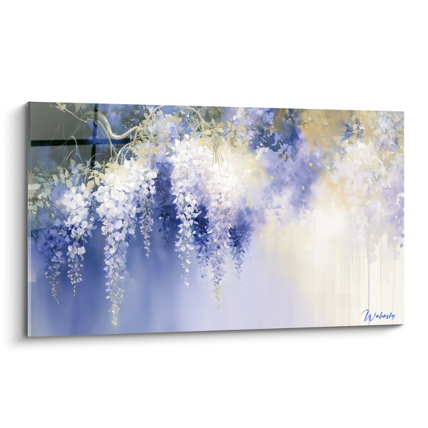 Tableau Grappes de fleurs violettes et dorées - Suspension florale - Edition Glycine