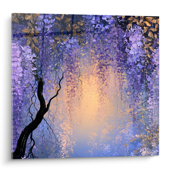 Tableau Arbre violet et doré en cascade - Percée lumineuse - Edition Glycine