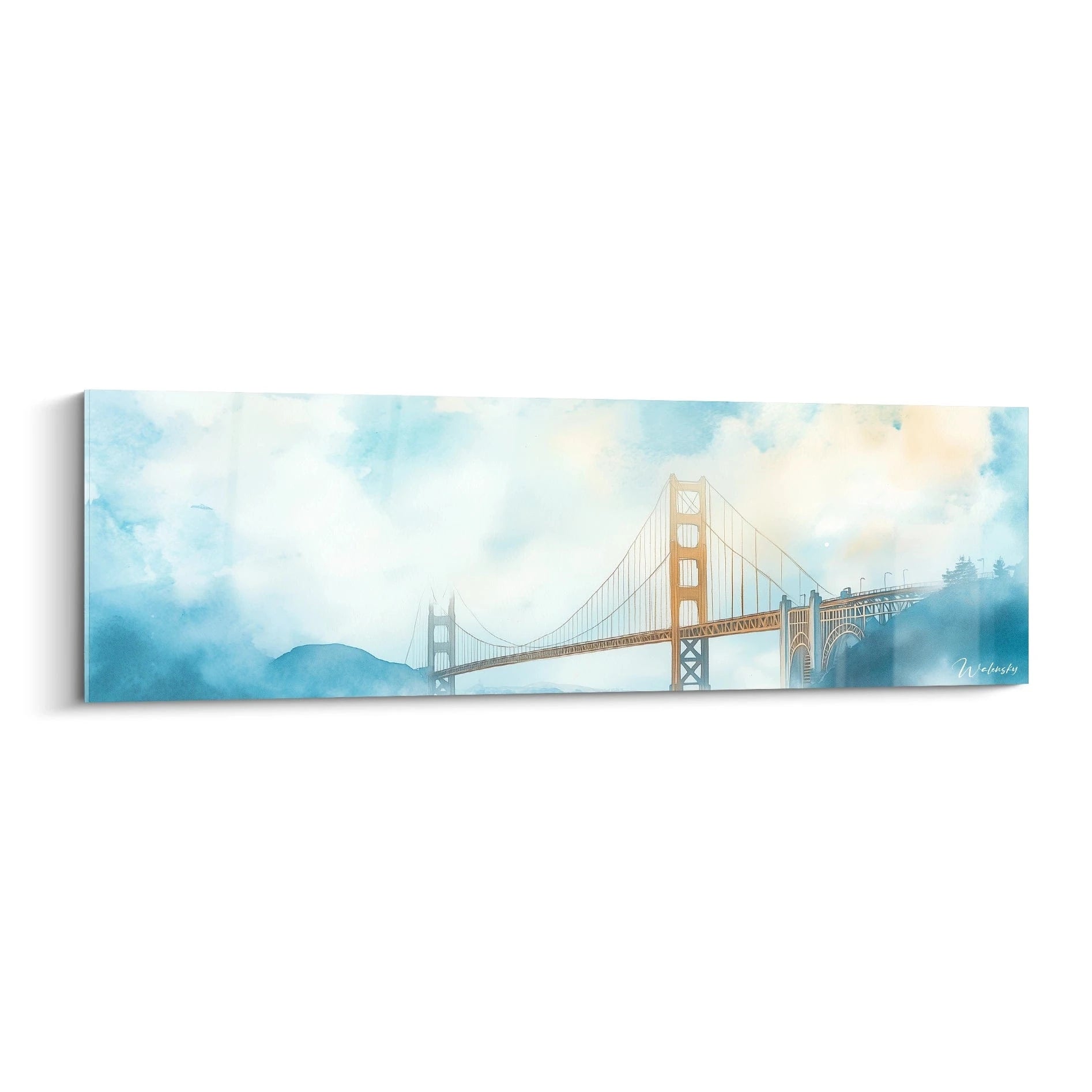 Tableau Walensky du pont de San Francisco New York avec effet aquarelle bleu et ciel nuageux