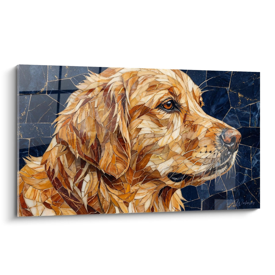 Tableau Chien Doré Mosaïque aux Tons Chauds - Portrait Canin Artistique - Edition Tableau Golden Retriever