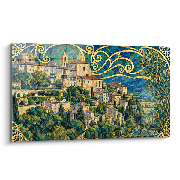 Tableau Village perché doré et émeraude - Refuge sur la colline - Edition Gordes Provence-Alpes-Côte d'Azur France