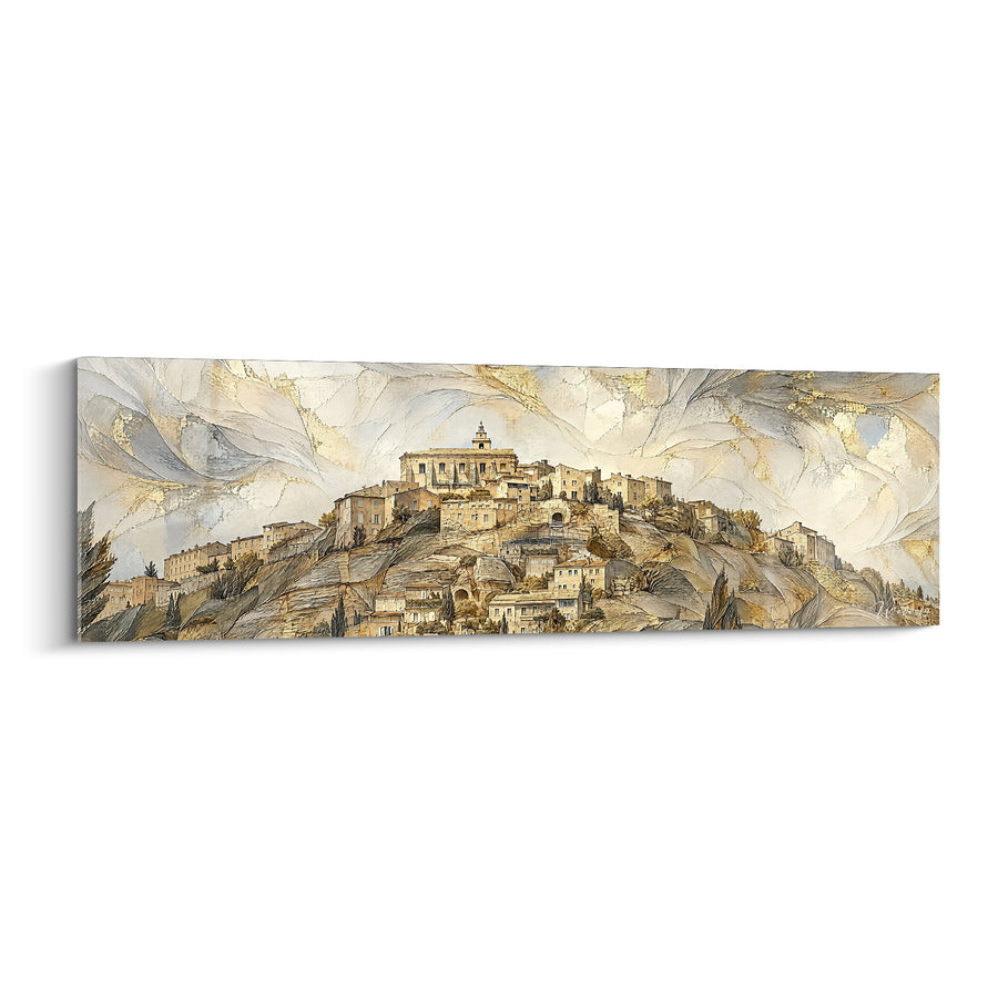 Tableau Village perché doré et argenté sur colline - Songe perché - Edition Gordes Provence-Alpes-Côte d'Azur France