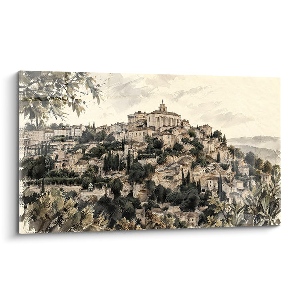 Tableau Village perché ocre et vert olivier - Silence perché - Edition Gordes Provence-Alpes-Côte d'Azur France