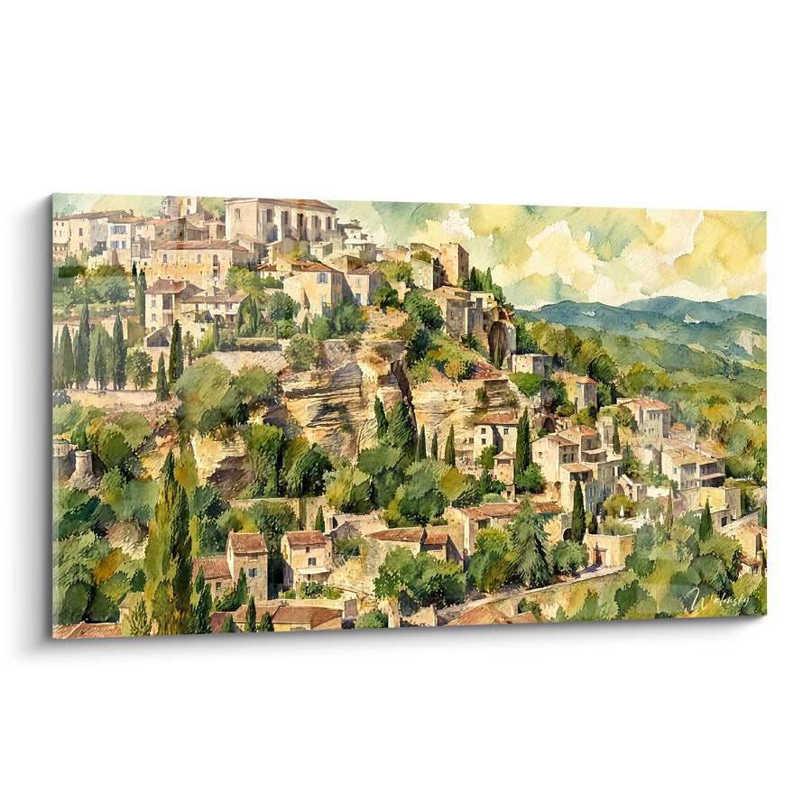 Tableau Village perché pierre ocre et cyprès verts - Lumière sur la colline - Edition Gordes Provence-Alpes-Côte d'Azur France