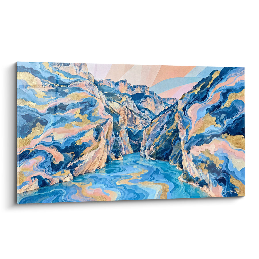 Blue and Gold Canyon Painting with Swirling Cliffs - Breath of the Canyon - Gorges du Verdon Edition Provence-Alpes-Côte d'Azur France