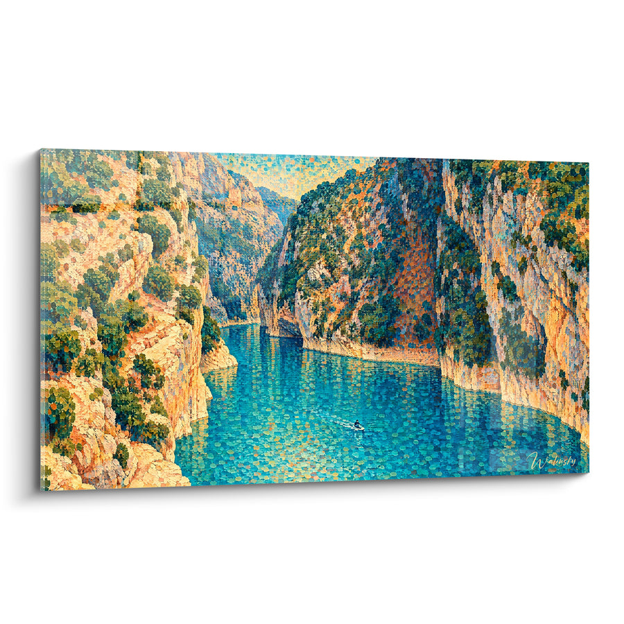 Painting Limestone Cliffs and Turquoise River Pointillist - Wild Escape - Gorges du Verdon Edition Provence-Alpes-Côte d'Azur France