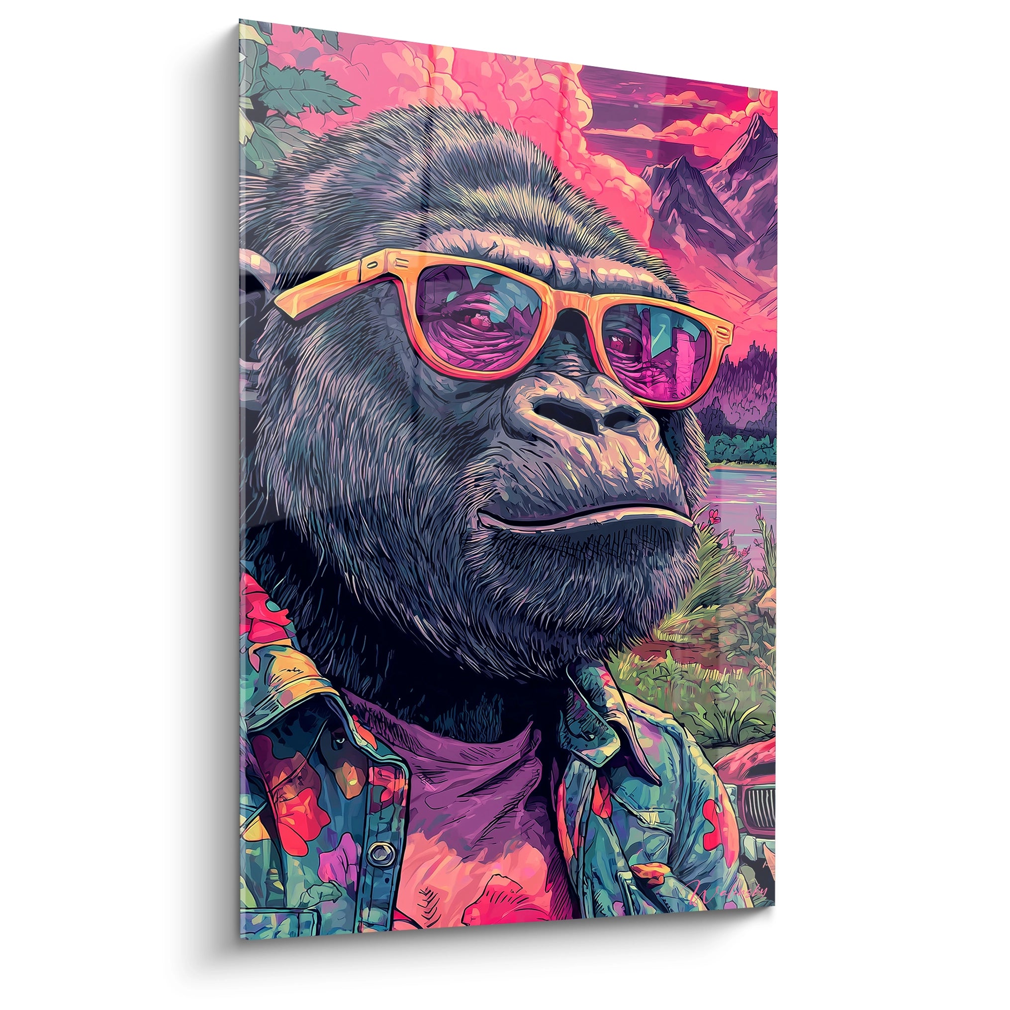 Tableau mural gorille hipster avec lunettes colorées style bande dessinée psychédélique