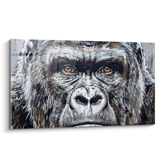Quadro gorilla occhi ambra sguardo intenso grigio e marrone - Maestosità selvaggia - Edizione Street art stencil