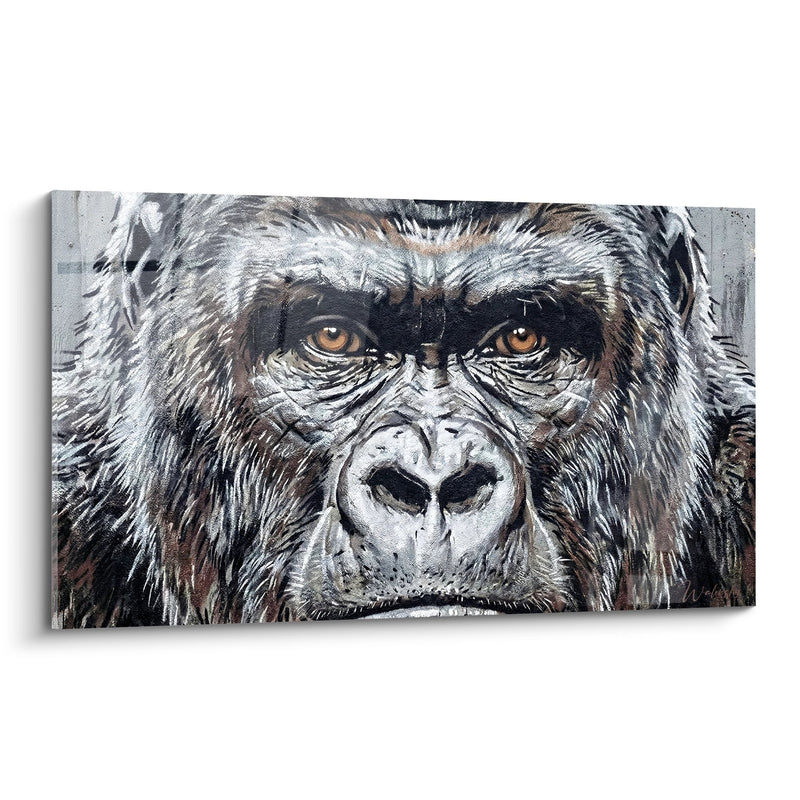 Quadro gorilla occhi ambra sguardo intenso grigio e marrone - Maestosità selvaggia - Edizione Street art stencil
