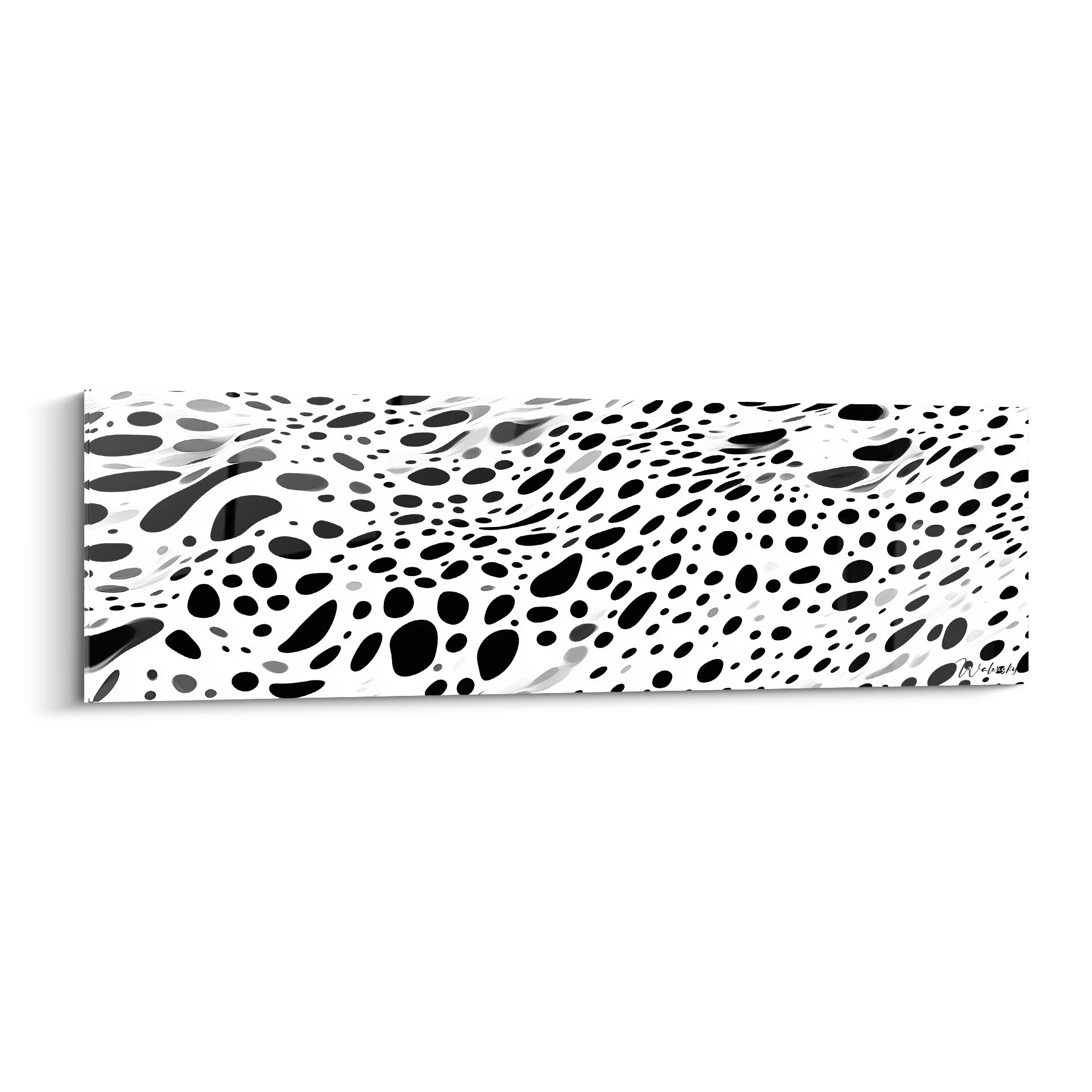 Tableau tacheté noir et blanc de Walensky avec motif abstrait et dynamisme moderne