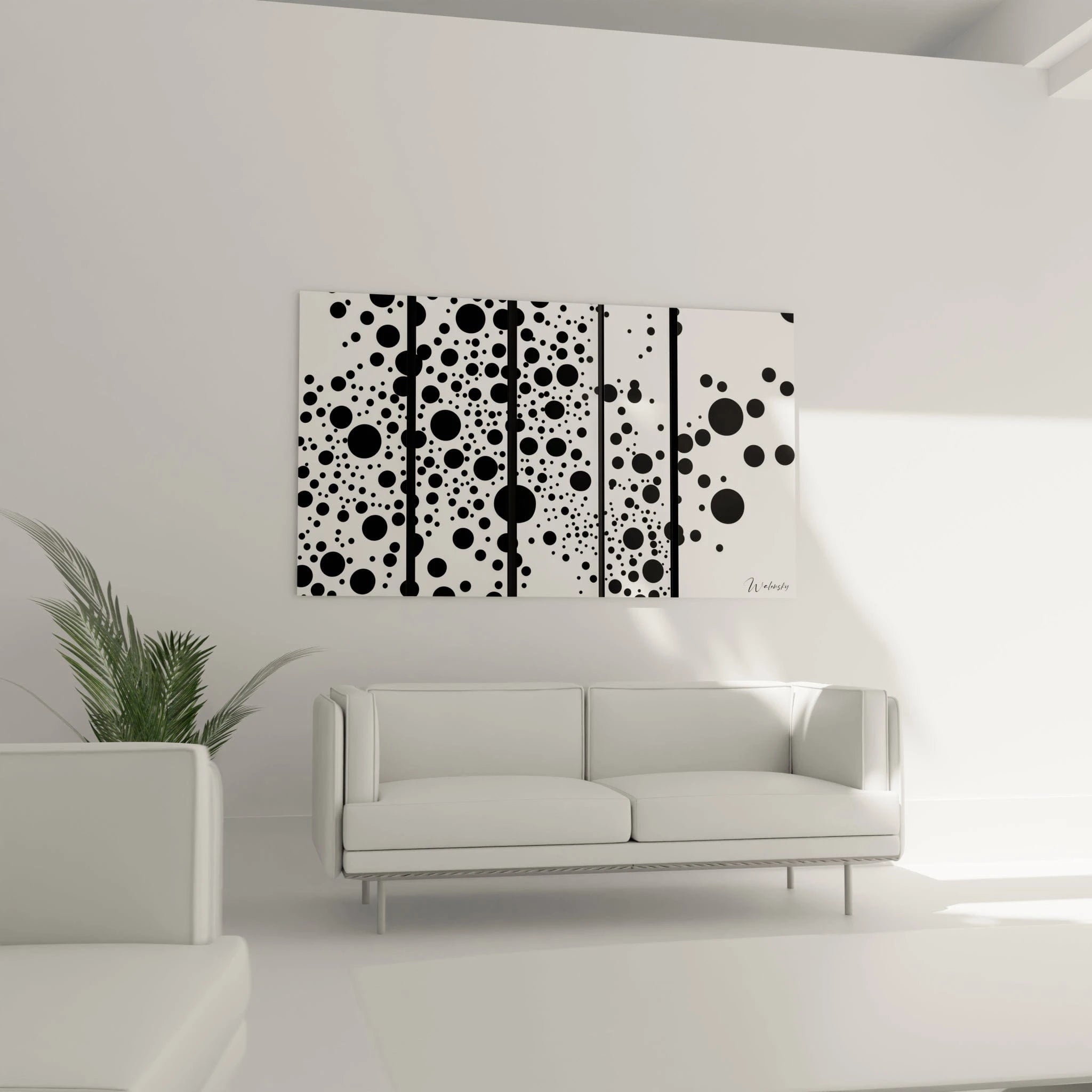 Tableau tacheté noir et blanc de Walensky, parfait pour embellir un intérieur moderne