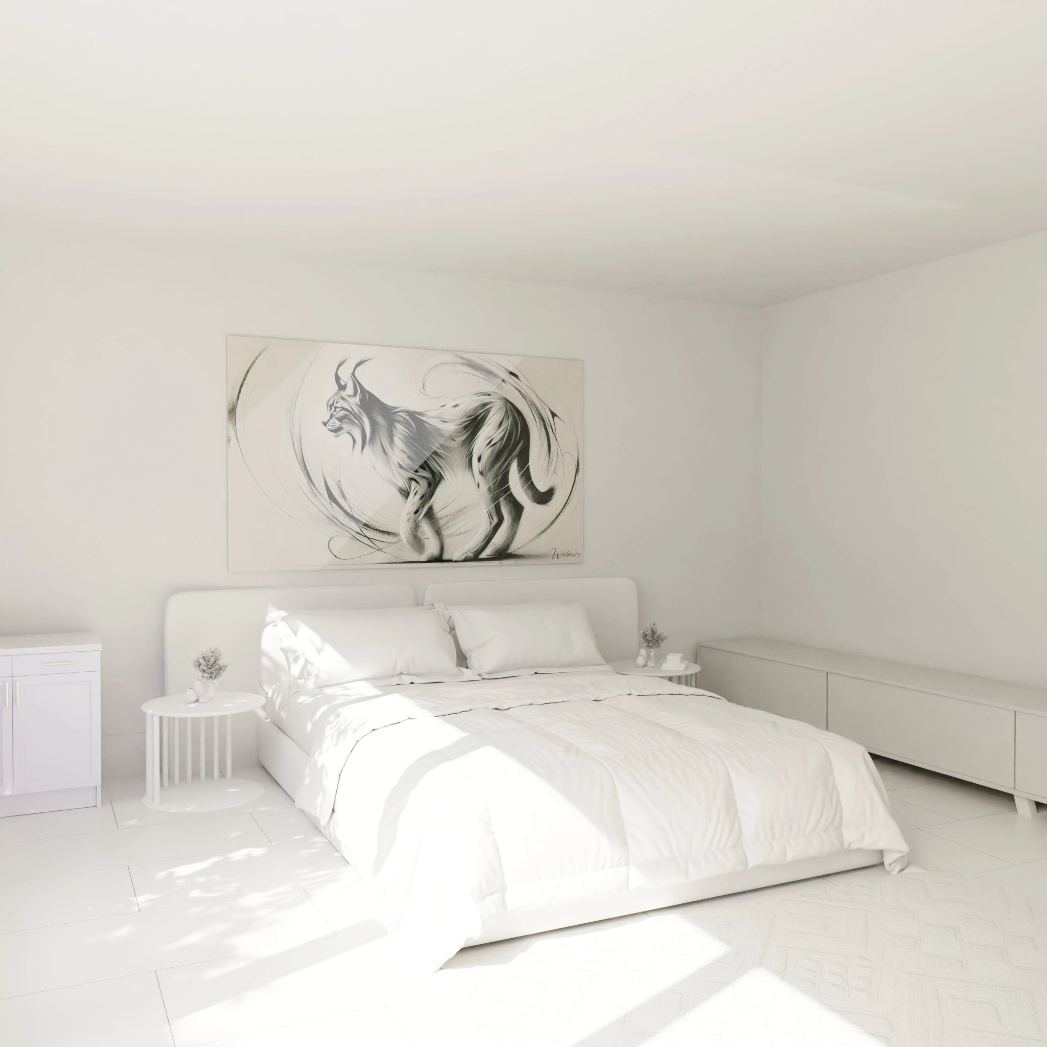 Accroché au mur de votre chambre, ce tableau lynx apporte une touche de sophistication et de nature, créant une atmosphère apaisante et élégante.

