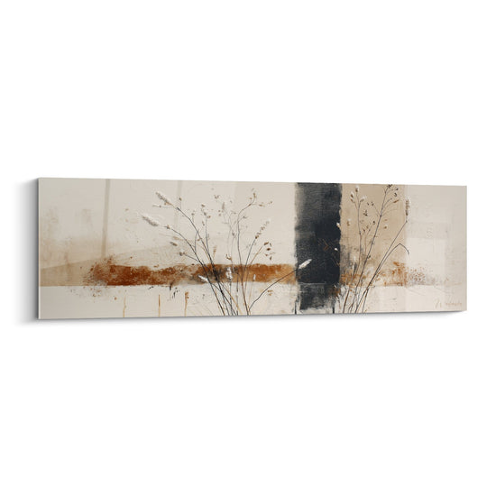 Abstract schilderij in beige en roesttinten met delicate grassen - Natuurlijke Harmonie - Graminée Editie
