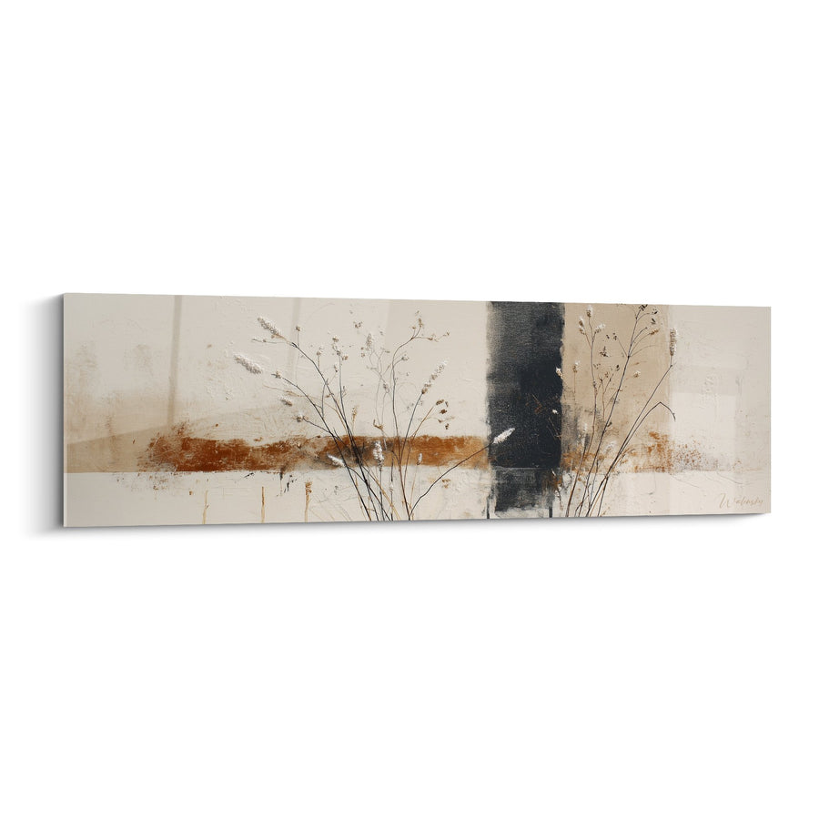 Abstract schilderij in beige en roesttinten met delicate grassen - Natuurlijke Harmonie - Graminée Editie