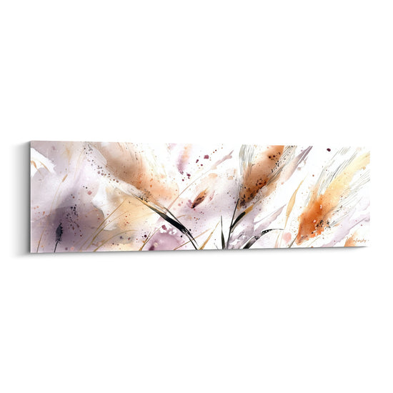 Abstract schilderij in oranje- en paarse tinten met gouden accenten - Zachte Herfst - Graminées Editie