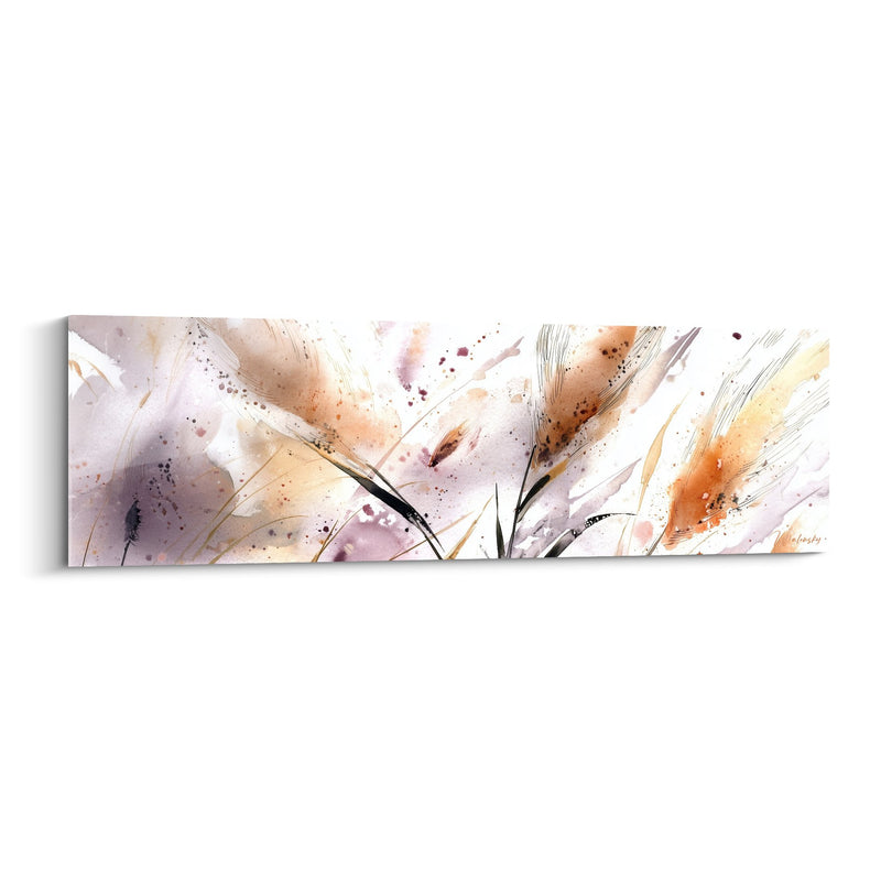 Tableau abstrait aux tons orangés et violets avec éclats dorés - Douceur Automnale - Edition Graminées
