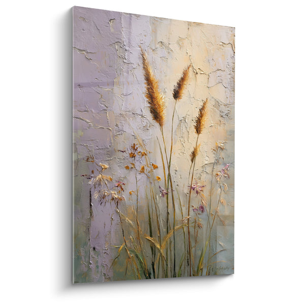 Tableau épis dorés sur fond texturé mauve et beige - Lumière d'automne - Edition Graminées
