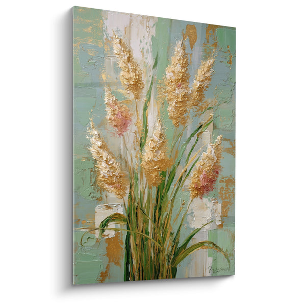 Golden Grain Ears on Mint Green Background Pastel Palette - Rustic Softness - Grasses Edition